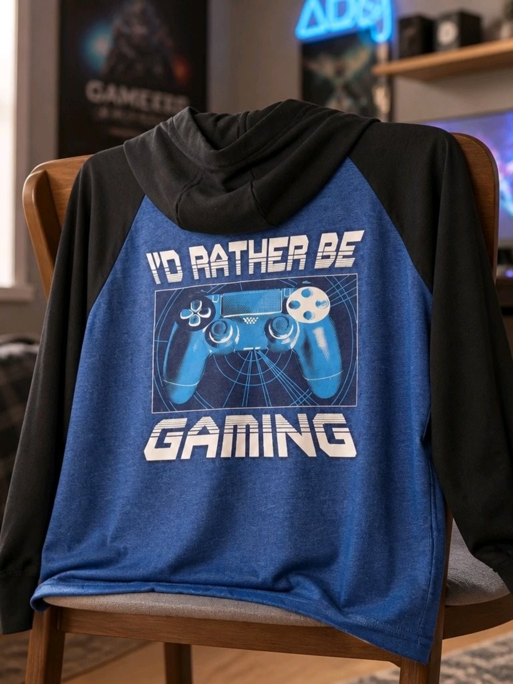 The Children's Place Blue & Black 'I'd Rather Be Gaming' Hooded Raglan